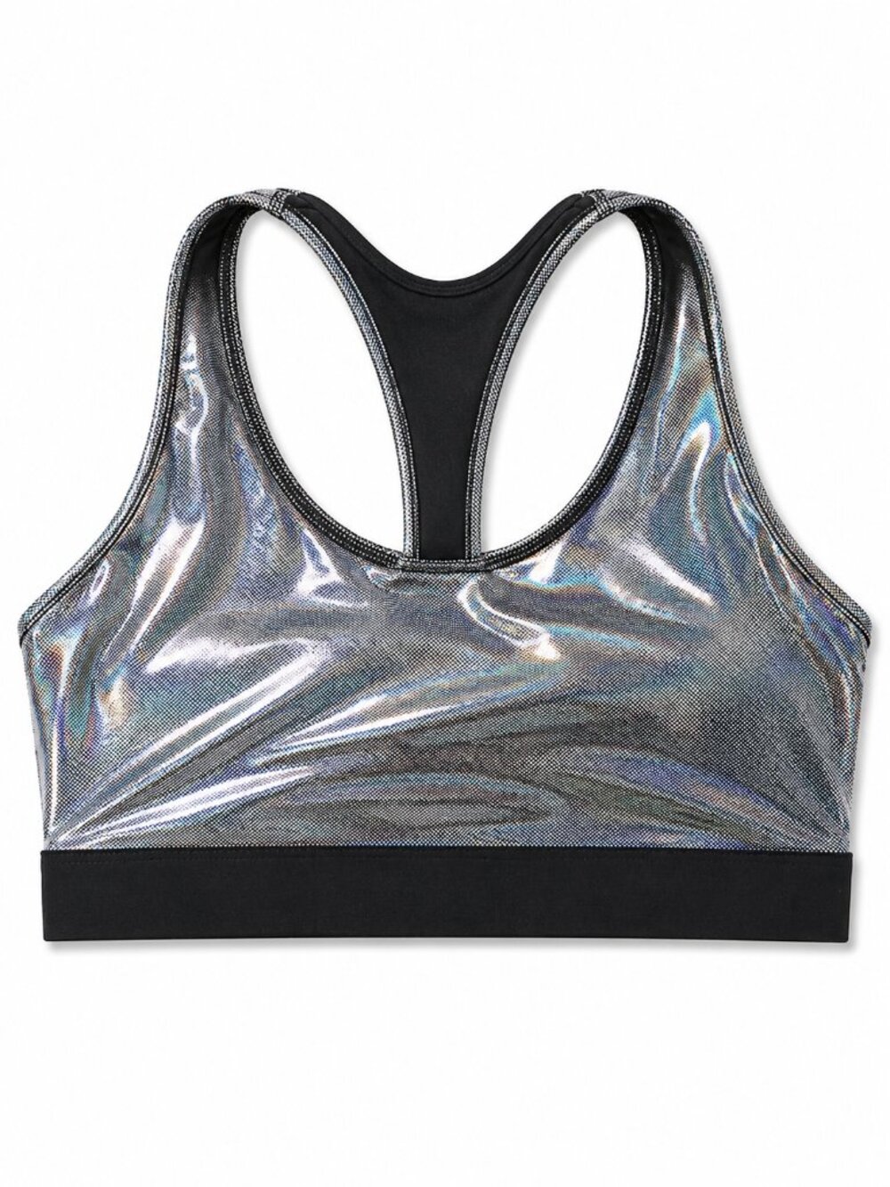 ZYIA Active Disco Luxe Racerback Sports Bra - XL - Iridescent Silver/Black